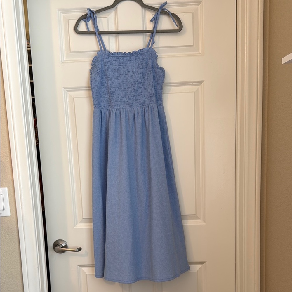 Blue Smocked Sundress with Tie Straps
